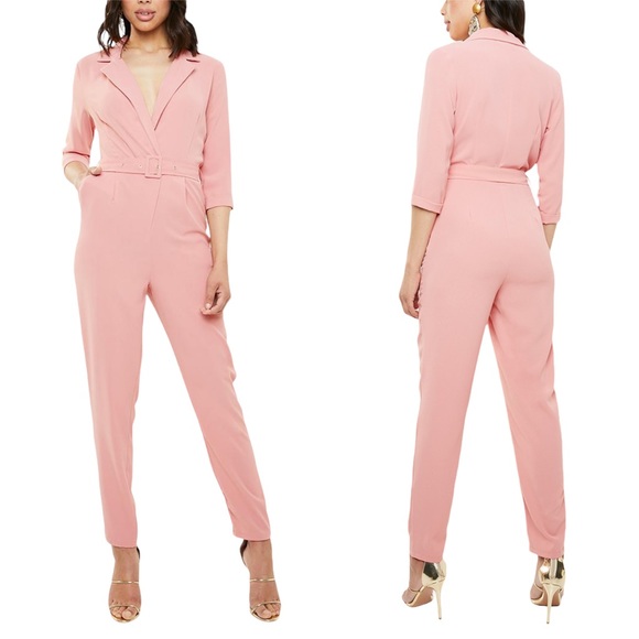 MISSGUIDED COLLARED BELTED JUMPSUIT IN PINK SZ8 - BRAND NEW - Picture 1 of 1